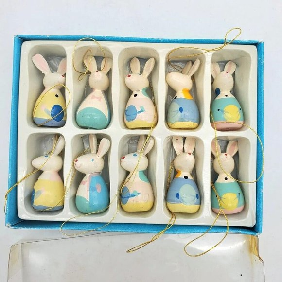 VTG‎ Lot of 12 Miniature Easter Tree Ornaments Bunny Wood Figurines 1.5" Painted - Picture 1 of 5
